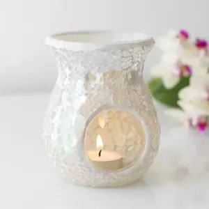 Small White Iridescent Crackle Oil Burner and Wax Warmer