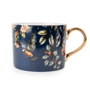 Decorative Mug with Gold Handle - Elegant Garden Blooms Blue