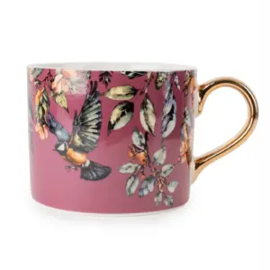 Decorative Mug with Gold Handle - Elegant Garden Blooms Plum