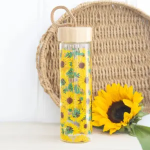 Sunflower Print Glass Water Bottle for Summer Hydration