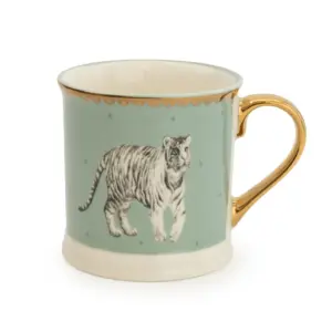 Teal Tiger Tankard Mug - Glamorous Teal Mug with Tiger Design