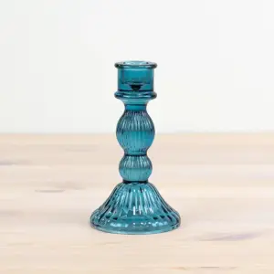 Teal Pillar Candle Holder - Unique Home Decor, 15cm
