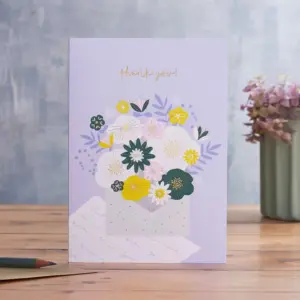 Thank You Flower Card - Elegant Gold-Foiled Card with Envelope