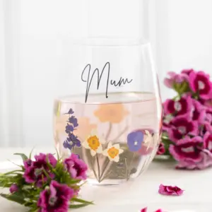 Wildflower Mum Stemless Wine Glass - Perfect Gift for Mother's Day