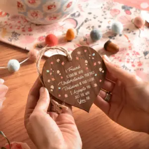 Heart Shaped Wooden Friendship Decorative Plaque - Unique Gift