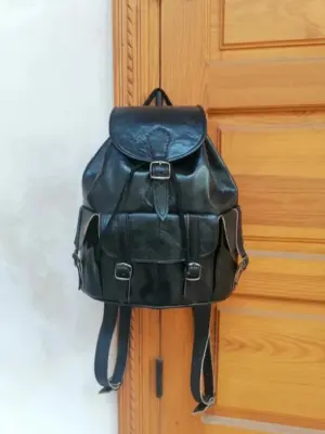 Moroccan Leather Backpack - Handmade Black Premium Design