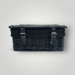 Black Lined Wicker Hamper with Leather Straps 16''