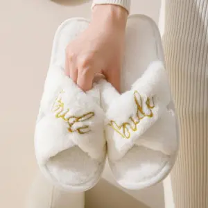 Soft White Cross Strap Indoor Bride Slippers - Soft Comfort