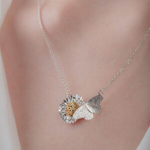 Butterfly and Daisy Necklace in Sterling Silver & Goldplate