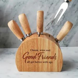 Set of 5 Cheese Knifes and Stand - Wooden Knife Block