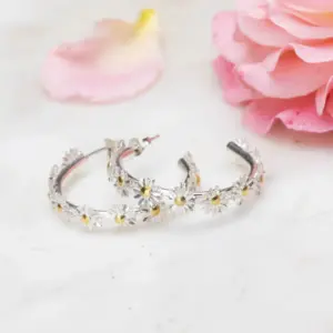Daisy Hoop Earrings in Sterling Silver with 9ct Gold