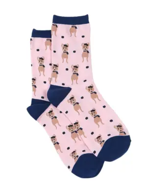 Pink Womens Bamboo Dog Socks - French Bulldog, Stylish Comfort