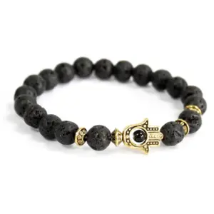 Gold Hamsa Lava Stone Bracelet - Therapeutic & Stylish