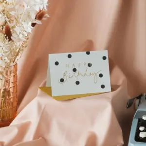 Happy Birthday Gold Foil Card with Grey Polka Dots