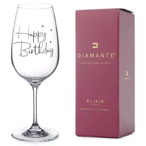 Diamante Swarovski "Happy Birthday" Wine Glass