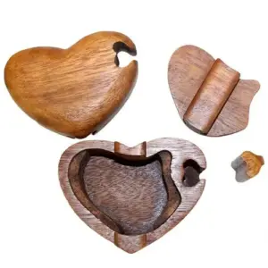 Heart Shaped Fun Wooden Bali Magic Box | Unique Puzzle Gift