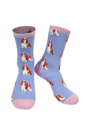 Womens Bamboo Dog Socks - King Charles Spaniel Design