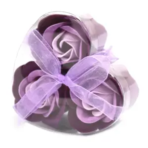 Set of 3 Lavender Soap Roses In Heart Shaped Box