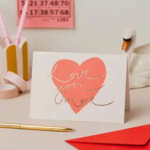 Love You More Red Heart Rose Gold Foil Valentine's Card