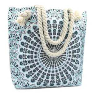 Rope Handle Mandala Bag | Stylish Sky Blue Patterned Tote