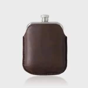 Stainless Steel Hip Flask with Brown Leather Sleeve - Stylish