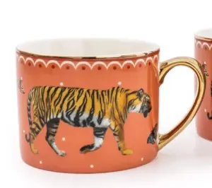 Gold Trimmed Tiger Mug - Elegant Ceramic with Gold Accents