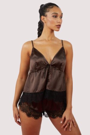 Alaia Chocolate Brown Caged Cami Pyjama Top & Shorts | UK 8 | Wolf & Whistle