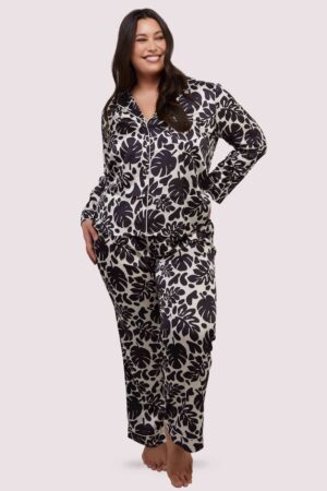 Black And White Abstract Leaf Long Sleeve Pyjama Set | UK 8 | Wolf & Whistle