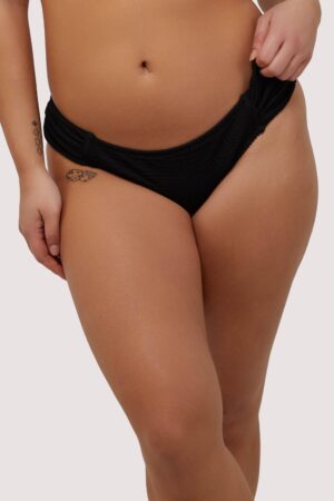 Black Textured Ruched Sides Bikini Bottom | UK 16 | Wolf & Whistle