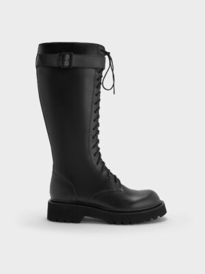 Charles & Keith - Darian Lace-Up Buckle-Strap Knee-High Boots