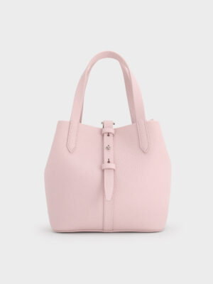 Charles & Keith - Beryl Recycled Leather Double-Handle Belted Bucket Bag
