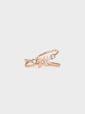 Charles & Keith - Felicity Flower-Motif Crystal Crossover Ring
