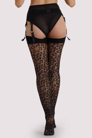 Leopard Knit Stockings - Black/Black | UK 12-14 | Bettie Page Lingerie