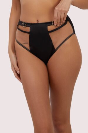 Alessia Black Satin Illusion Mesh High-Waist Brief | UK 8 | Playful Promises