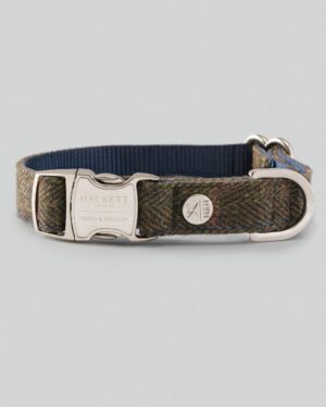 Dark Green Checked Herringbone Tweed Dog Collar