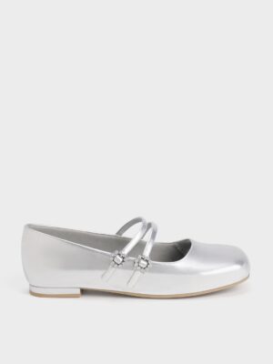Charles & Keith - Girls' Gem-Embellished Metallic Mary Janes
