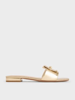 Charles & Keith - Metallic Knotted Accent Slide Sandals