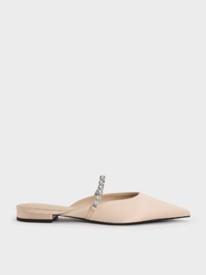 Charles & Keith - Flores Recycled Polyester Gem-Strap Metallic Flat Mules