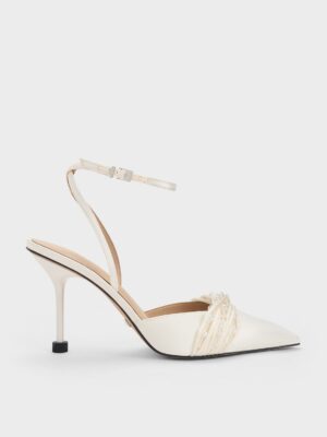 Charles & Keith - Leda Beaded Satin Ankle-Strap Pumps