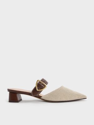 Charles & Keith - Sepphe Twill Cut-Out Heeled Mules