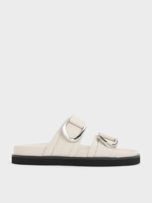 Charles & Keith - Gabine Silver-Buckle Leather Slides