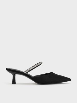 Charles & Keith - Ambrosia Textured Gem-Embellished Pointed-Toe Mules