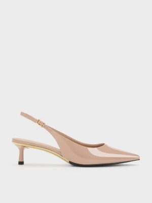 Charles & Keith - Curtis Patent Pointed-Toe Kitten-Heel Slingback Pumps