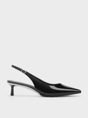 Charles & Keith - Curtis Patent Pointed-Toe Kitten-Heel Slingback Pumps