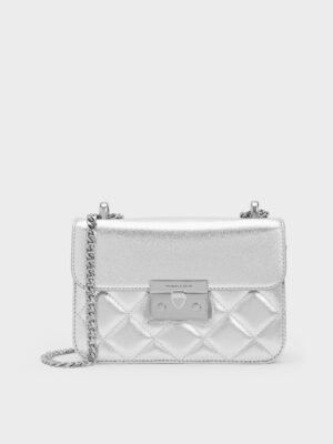Charles & Keith - Alva Metallic Quilted Chain-Handle Bag
