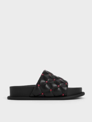 Charles & Keith - Dahlia Padded Quilted Heart-Print Sandals