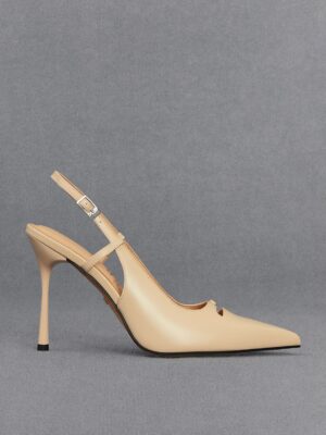 Charles & Keith - Leather Pointed-Toe Slingback Pumps