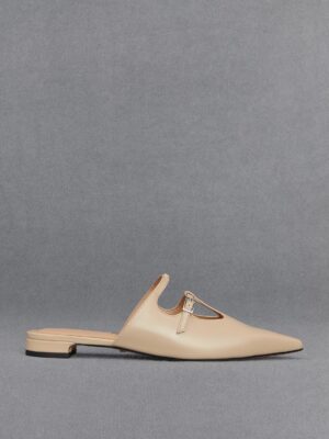 Charles & Keith - Leather T-Bar Double-Strap Mules
