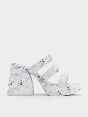 Charles & Keith - Tattie Dog-Print Puffy-Strap Platform Mules