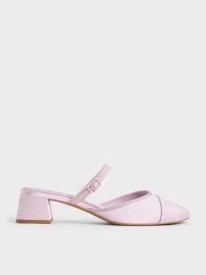 Charles & Keith - Satin Buckled-Strap Trapeze-Heel Mules